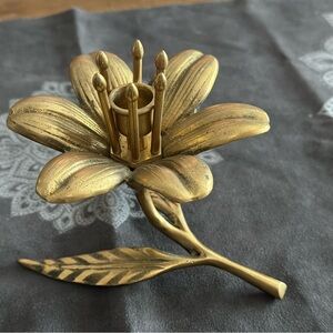 Vintage Brass Lotus Flower Candle Holder